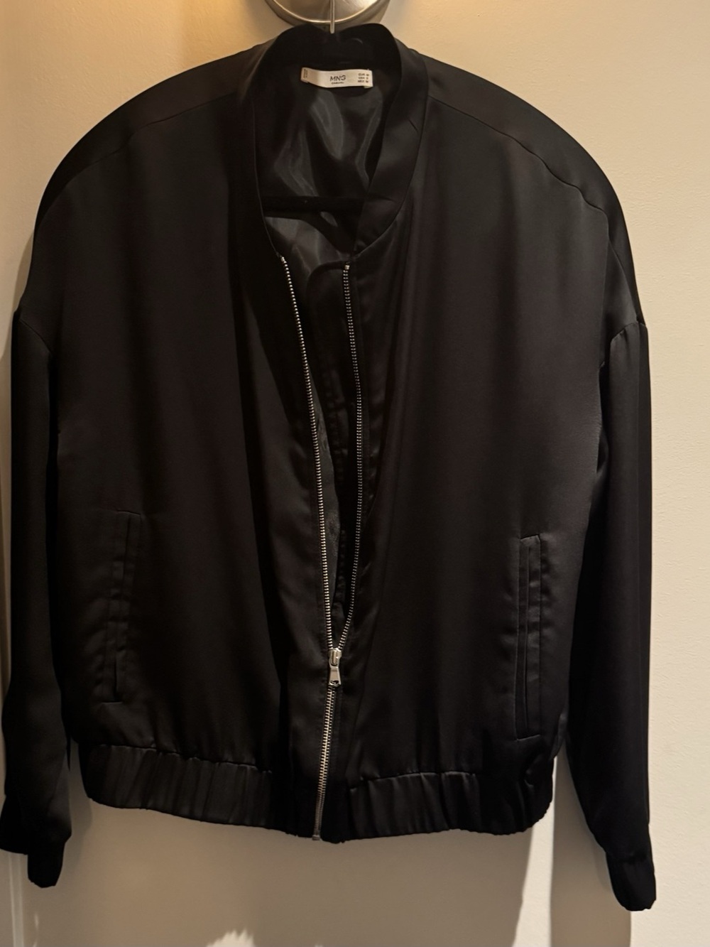 Women’s Mango Satin Bomber Jacket Black- size s